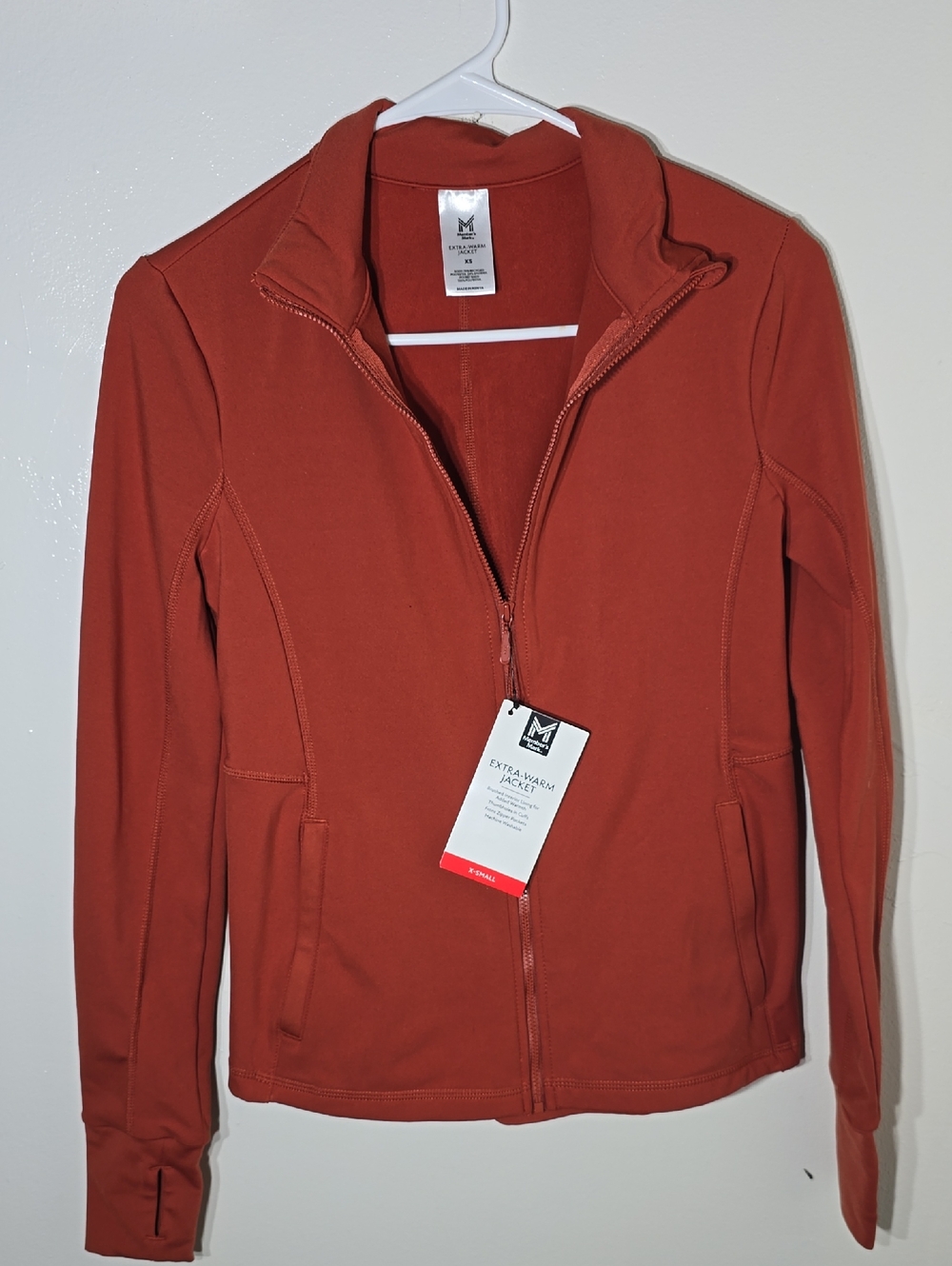 Womens Members Mark Full-Zip Extra Warmth Thumbhole Jacket Rust Extra Small NWT